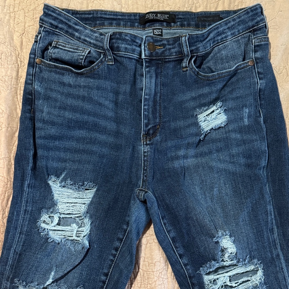 Judy Blue Women's Ripped Dark Blue Boyfriend Jeans